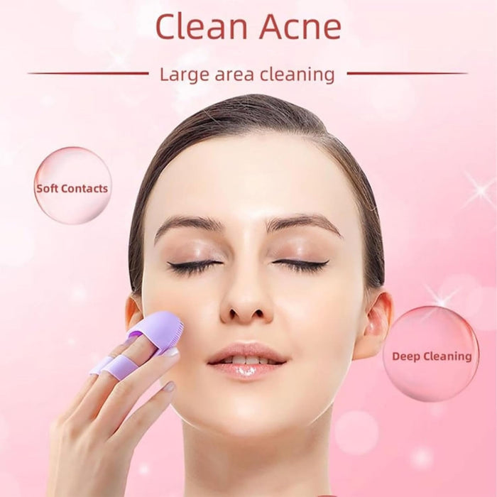 Purple silicone face scrubber, 2pcs; shown in use for acne care and deep cleansing – soft contacts, large area coverage – gentle on skin – 860000022226113652836
