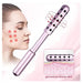 Pink Germanium beauty stick with close-up of face and product details on a pink background