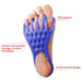Blue toe orthosis – labeled features of TPR massage device with arch support and concave-convex sole texture