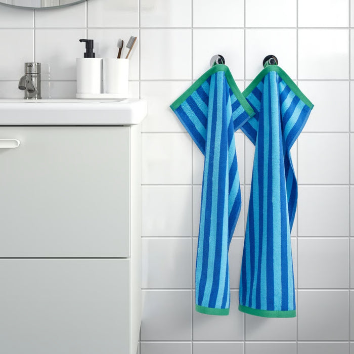 IKEA SLÅNHÖSTMAL/VIKFJÄRD Bath towel, bright blue/light blue striped, 70x140 cm with Hand towel, 40x70 cm and Washcloth, white30x30 cm
