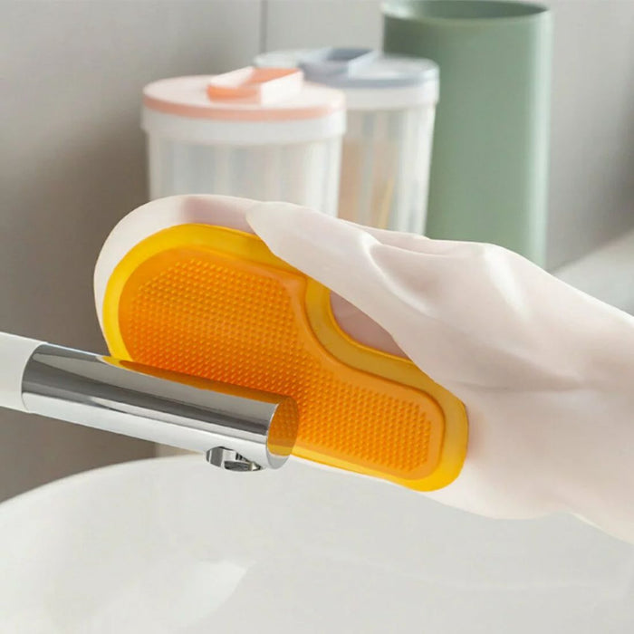 Digital Shoppy 1 Pair Kitchen Cleaning Silicone Dishwashing Gloves, yellow/white