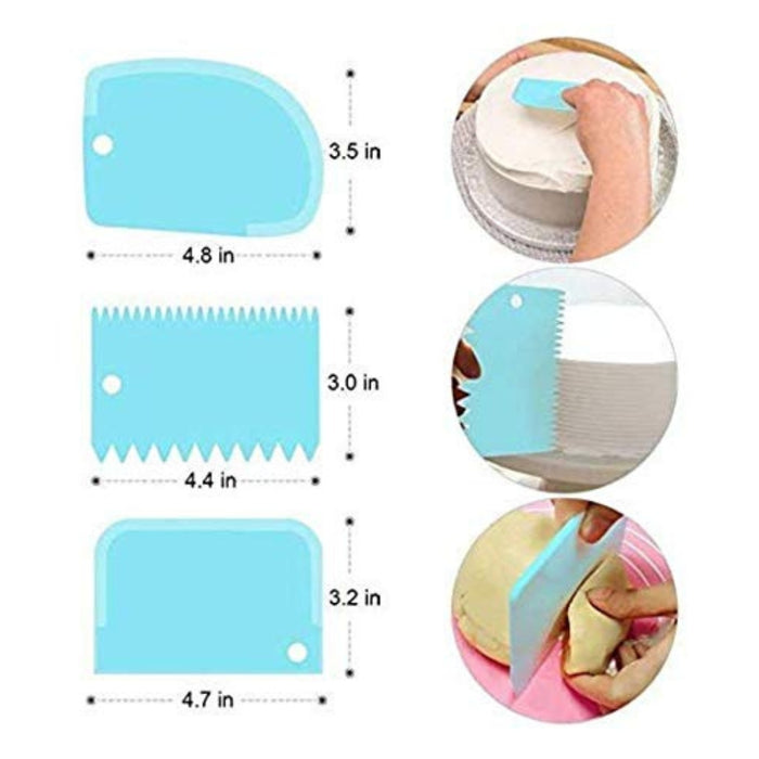 Digital Shoppy 3pcs Cake Scraper Set – Icing & Cream Smoothers, Blue