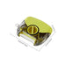 Yellow tape dispenser with dimensions labeled on a white background