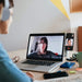 Laptop and smartphone mounted side-by-side during video calls – magnetic holder enables multitasking with clean desktop setup – 1747662 14007838