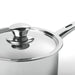 Stainless steel saucepan with lid on a white background