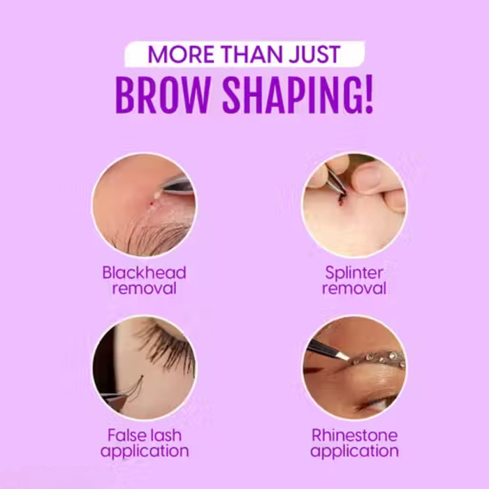 Promotional graphic showing tweezers used for blackhead removal, splinter extraction, false lash placement, and rhinestone application – 1600002596426 13958911