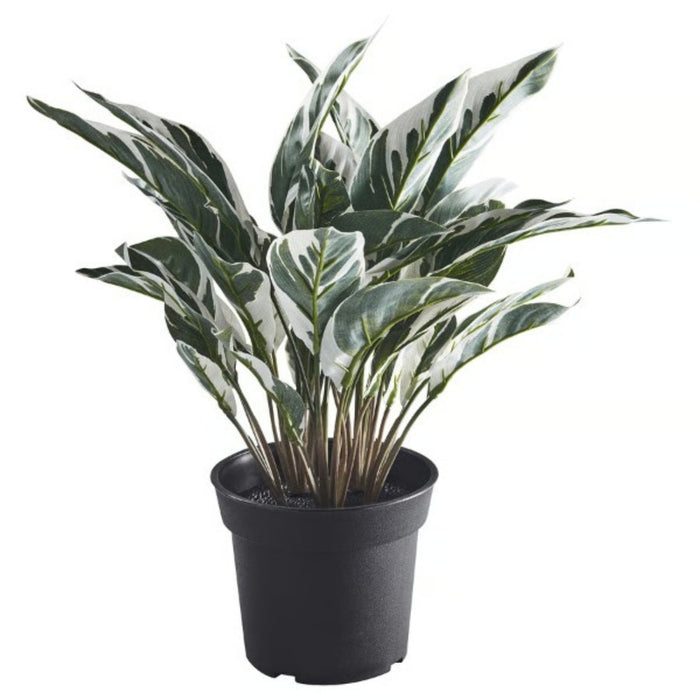 IKEA DAKSJUS Plant Stand Bamboo 28 cm with FEJKA Artificial Potted Plant Calathea 15 cm — Stylish Green Décor Combo