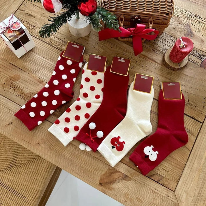 Digital Shoppy 1 Pair Red Angora Polka Dot Mid-Calf Christmas Stockings - Soft & Festive Wear