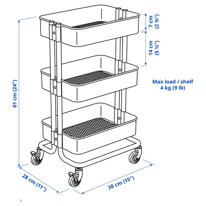 IKEA RÅSKOG/NORRÅVA Trolley with lid, Black, 28x38x61 cm (11x15x24)