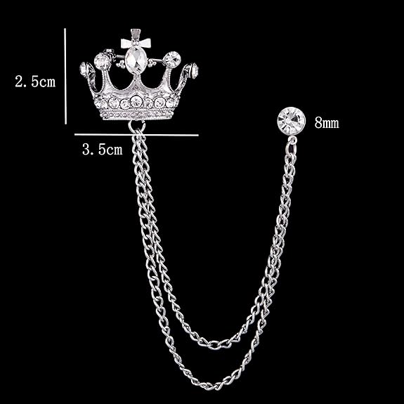 Digital Shoppy Crown Brooch British Wind Suit Chains Pin Badge Retro Rhinestones Corsage Jewelry Gift Brooches Silver-1pc
