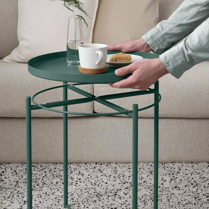 IKEA Tray table, dark grey-green, 45x53 cm with Rice bowl, grey-blue, 11 cm & cup and saucer, dark grey, 9 cl