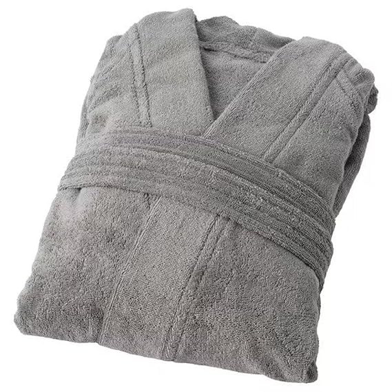 IKEA Grey Bathroom Essentials Set – Bath Mat 40x60 cm, Bath Towel 70x140 cm, Bath Robe & Slippers (L/XL)