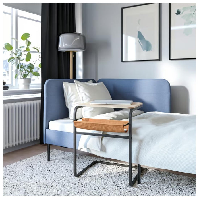 IKEA OLSERÖD Side Table Anthracite/Birch with Hand Towel,White/Dark Blue, 40x70 cm (16x28)