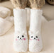 Digital Shoppy winter floor socks – fluffy white socks with bunny face embroidery and pink cheeks, worn with beige loungewear