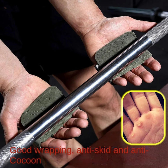 Person holding a metal bar with green anti-skid pads, inset showing pad detail.