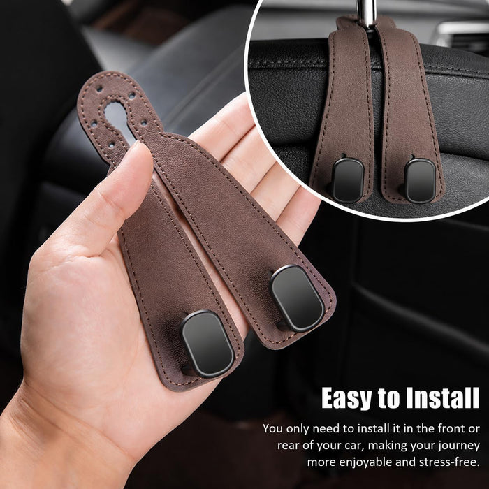 Digital Shoppy Leather Car Headrest Hooks for Back Seat Organizer, Universal Seat Hanger