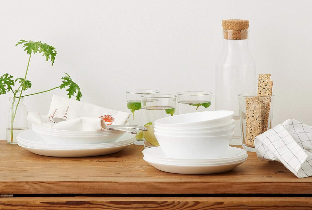 IKEA Dining Set with Serving Bowl, Side Plates, Cork Place Mats, and Paper Napkins, White, 10 Piece