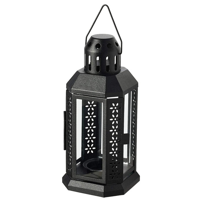 IKEA ENRUM Lantern for Tealight, in/Outdoor, Black, 22 cm (8 ¾") with tealight candle 30 pack.