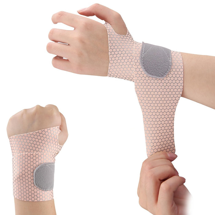 Women's sports wrist brace for sprains and tendon support, adjustable strap for secure fit during workouts.