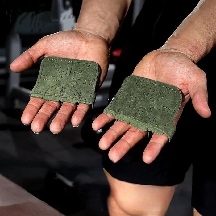 Person wearing green wrist wraps on a blurred background