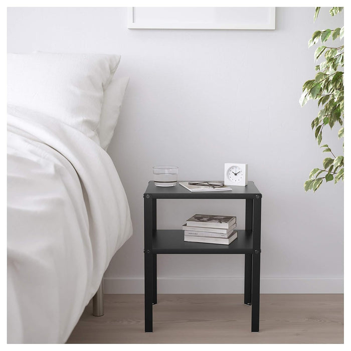 IKEA Bedside Set – Table Lamp 25 cm, Black Bedside Table 37x28 cm & Blue Alarm Clock, 7x6 cm