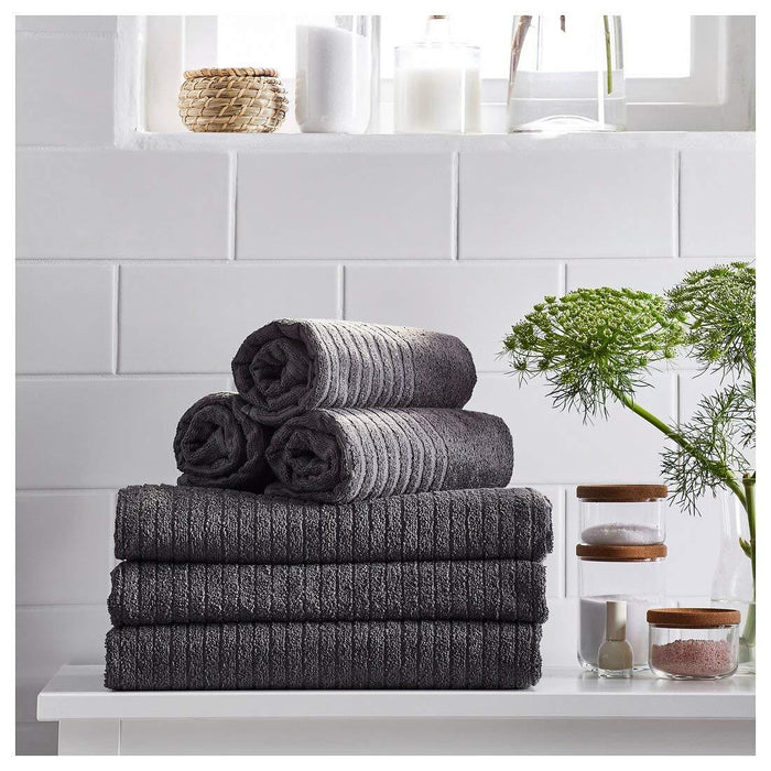 IKEA Bathroom Accessories Set, Black Wall Hooks, Bath Mat Dark Grey-Blue, 50x80 cm, Grey Hand Towels, 5-Piece Collection