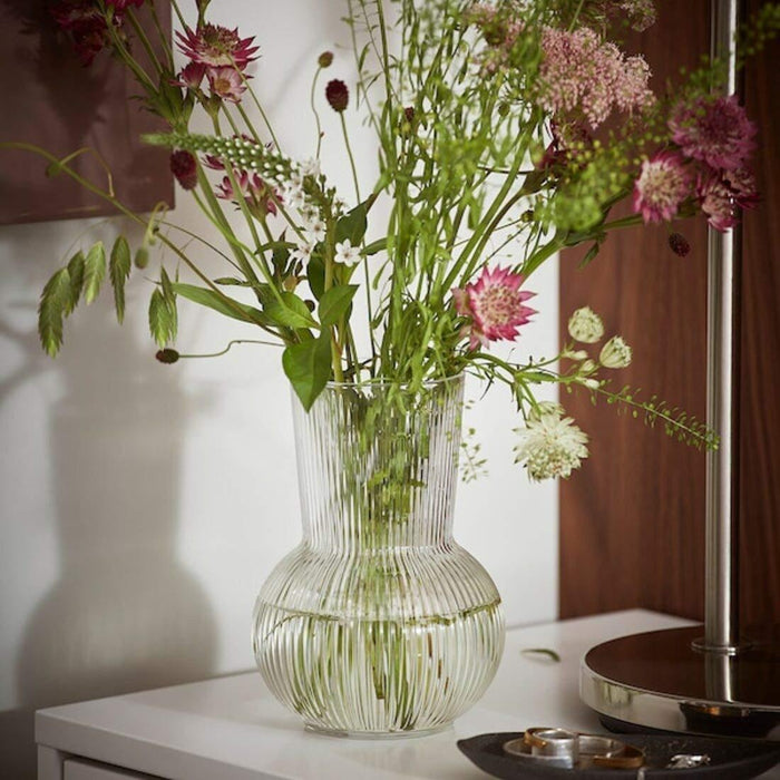 IKEA  PÅDRAG Vase, clear glass17 cm with SMYCKA Artificial bouquet, white, 35 cm