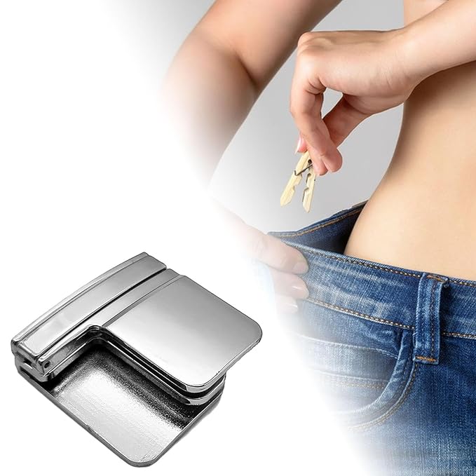 Digital Shoppy Adjustable Waist Stretch Buckle, SILVER– Unisex Belt Clip for Tightening Pants Waistband