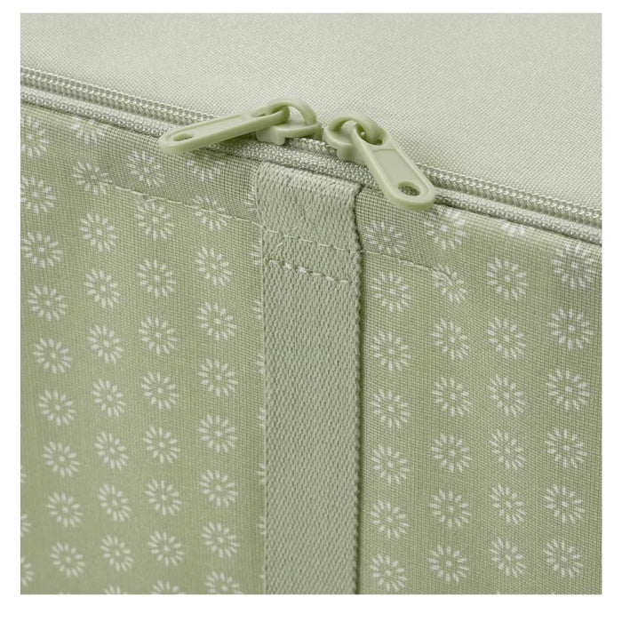 IKEA HEMMAFIXARE Storage case, flower/pale grey-green, 69x51x19 cm (27 ¼x20x7 ½) with AROMATISK Hand towel, green, 40x70 cm (16x28)