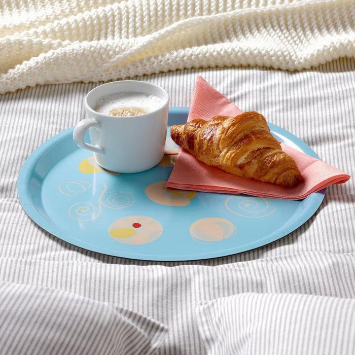 IKEA VÅRFEST Tray Set – Patterned Light Blue (32 cm) with Dark Grey Cup & Saucer (9 cl)
