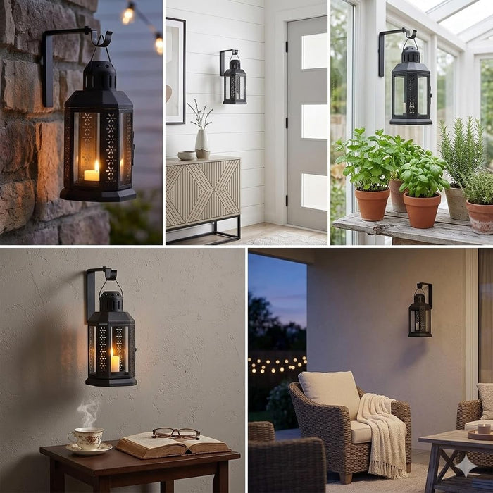 IKEA ENRUM Lantern for Tealight, in/Outdoor, Black, 22 cm with Wall/Ceiling Bracket, Black.