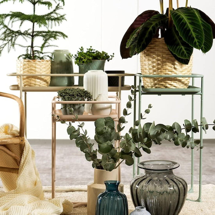 IKEA TONSÄTTA Vase, blue, 21 cm with Artificial spray, in/outdoor/beige, 65 cm (25 ½ ")