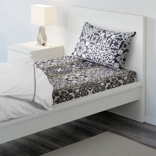 IKEA PRAKTTRY bedspread in grey, white, and beige, 150x200 cm-50418736
