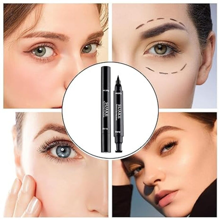 Digital Shoppy 2 In 1 Stamp Liquid Eyeliner Pencil Water Proof Fast Dry Double-ended Black Seal Eye Liner Pen for Women