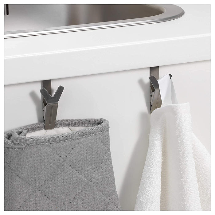 Ikea Hanger with Clip, (1 pair) Stainless Steel, White, with Washcloth 30x30 cm, Slide-on Design, 2 Pieces