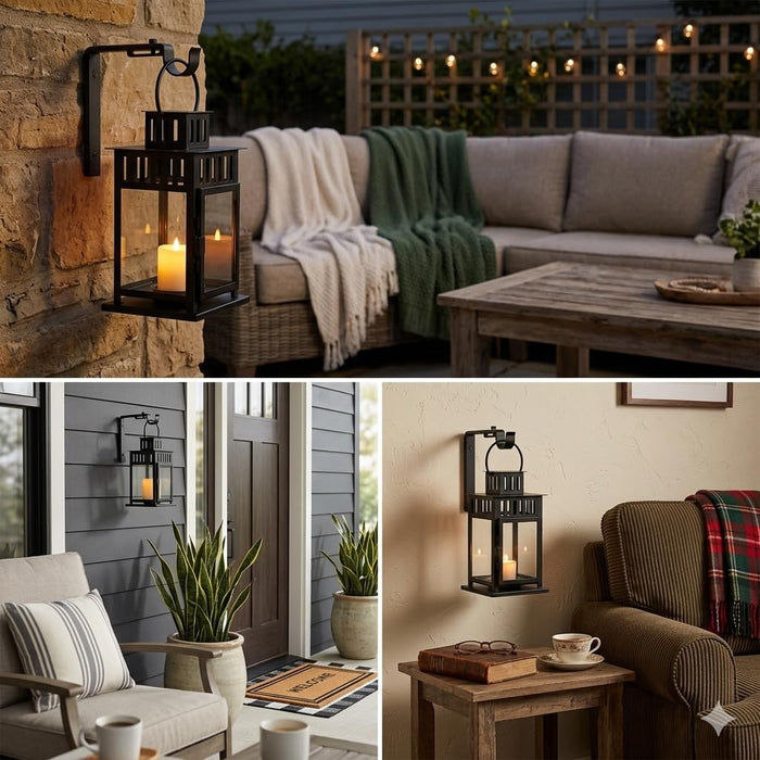 IKEA BORRBY Lantern for tealight, in/Outdoor Black, 20 cm with Wall/Ceiling Bracket, Black