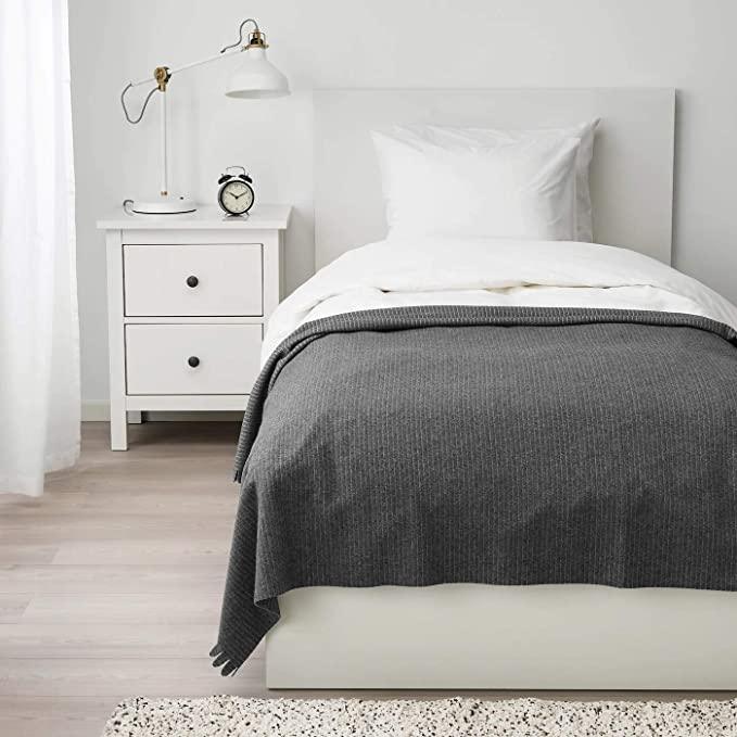 IKEA HOLMVI/TJÄRBLOMSTER  Throw, light grey-green, 120x160 cm with Bedspread, grey, 150*210 cm and  FÄRGMÅRA Pillowcase, white, 50x80 cm