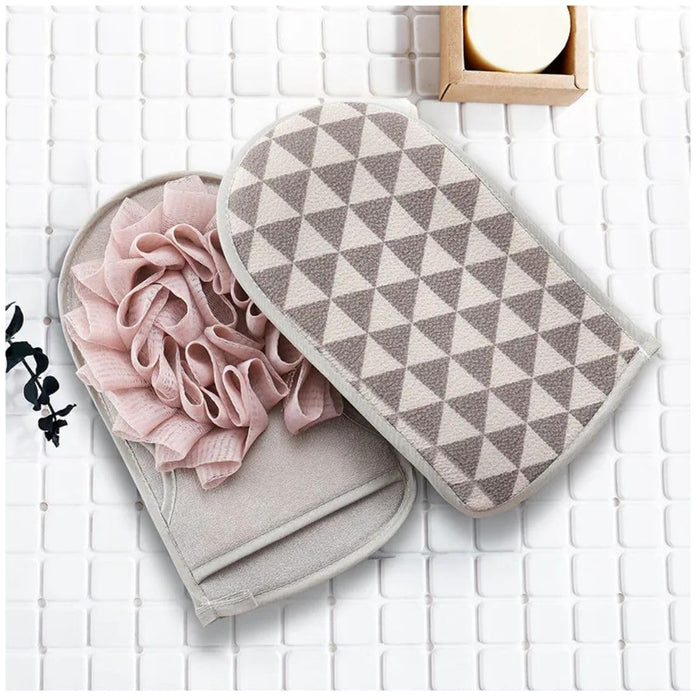 Digital Shoppy Decorative Bath Gloves, White and Pink