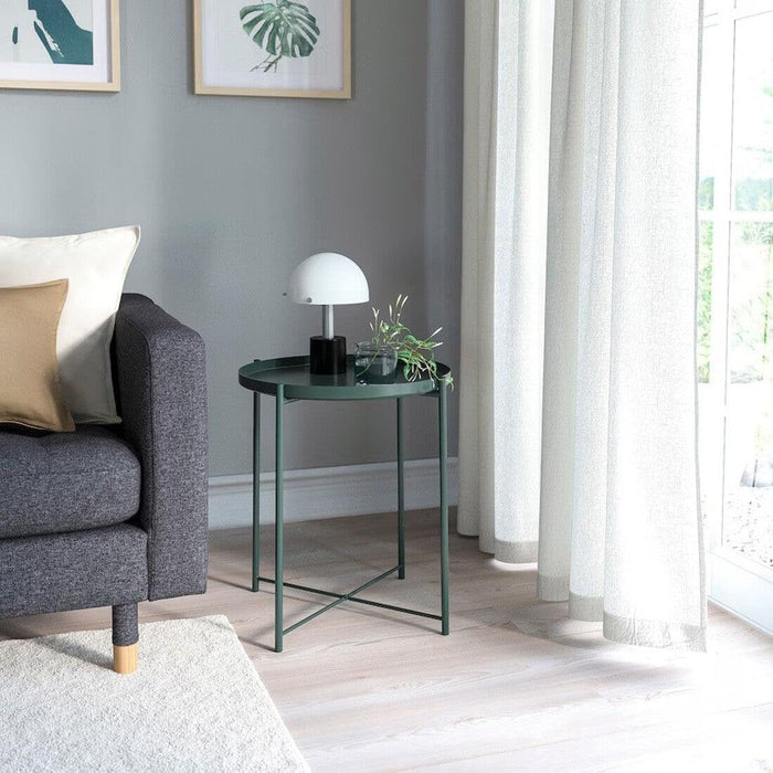 IKEA Tray table, dark grey-green, 45x53 cm with Rice bowl, grey-blue, 11 cm & cup and saucer, dark grey, 9 cl