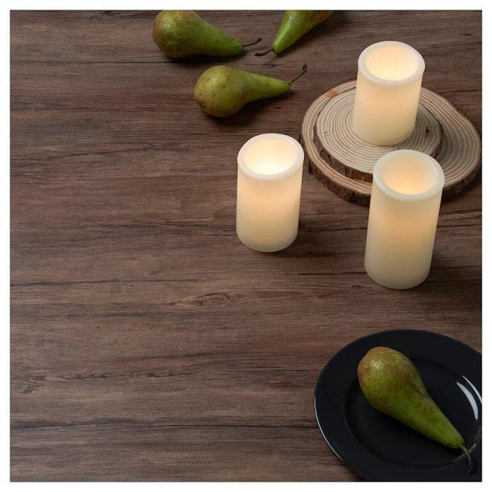 IKEA ÄDELLÖVSKOG LED block candle in/out, set of 3  with LED block candle, white/indoor, 14 cm