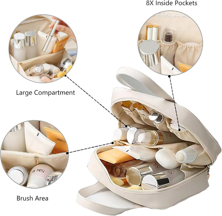 Digital Shoppy PU Large Capacity Travel Make Up Storage Organizer Makeup Pouch Cosmetic Bag Shell Bags