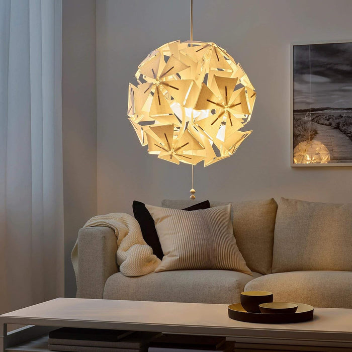 Digital Shoppy IKEA RAMSELE white geometric pendant lamp, 16 watts, 43 cm, illuminating a contemporary living room80407109 