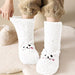 Digital Shoppy winter floor socks – knee-high white coral velvet socks with embroidered animal face and cozy brown pants