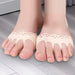 Beige split-toe socks with a lace trim design, offering breathable and lightweight fabric for summer wear. Designed for a non-slip fit and invisible look under footwear, ensuring comfort and stability for daily use-
1598449642767
