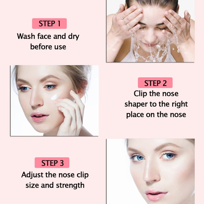 Nose Bridge Lifter – Non-Surgical Shaping Clip, Comfortable Fit, step-by-step usage guide with washing and adjustment steps