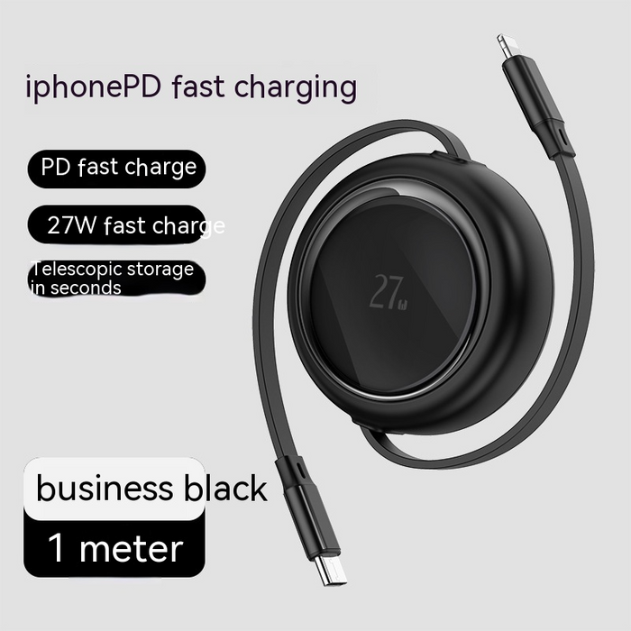 Cable extending from housing with smooth coil mechanism visible