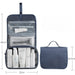 Travel storage waterproof bag, blue. Shown open and closed with toiletries like razor, toothbrush, and skincare tubes – size labels highlight compact versatility – 13403615.