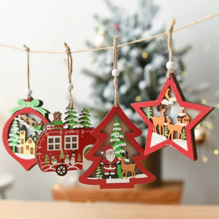 Digital Shoppy LED Wooden Hanging Christmas Pendants – Light-Up Tree Ornaments