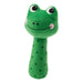 Green plush frog toy with a white background