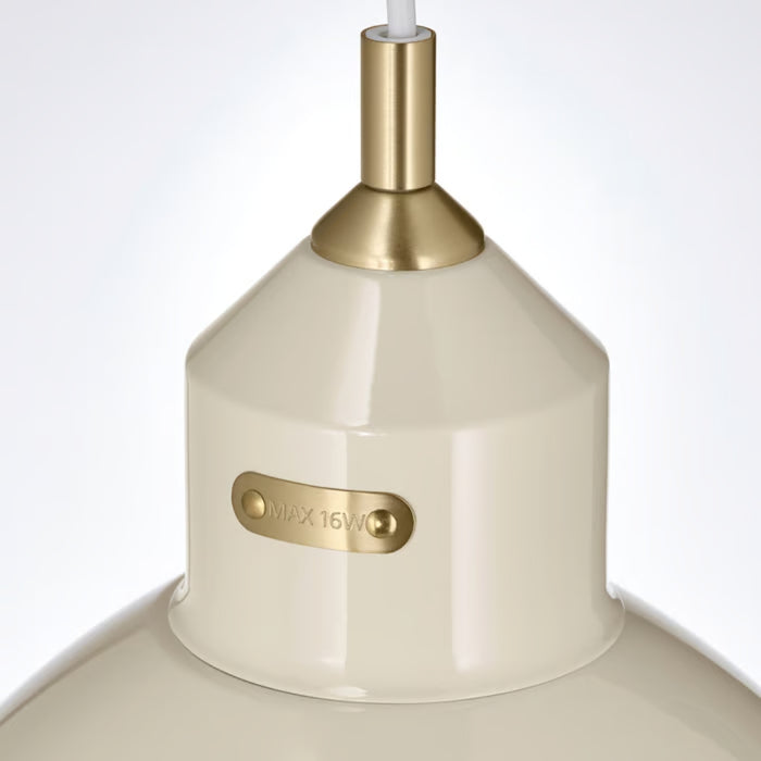 Close-up of the brass-finished top section of the lamp shade showing a "MAX 16W" safety label.